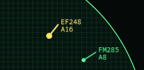 A selected aircraft, highlighted on the scope